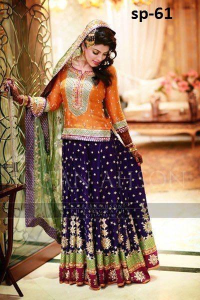 Pakistani Bridal Dress - Light Gold Back Trail Maxi - Lehenga