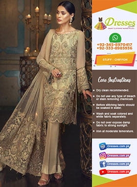 Fabric Details Chiffon and Net and Silk Heavy Embroidered Chiffon Front Embroidered Chiffon Back Embroidered Chiffon Sleevee With Pearl's Attached Embroidered Daman Border With Pearl's Attached Front and Back Embroidered Heavy Pallu Net Duppata With Hanging Pearl's Attached Plain Satin Slik Trouser Pkr Price: 4,499 For Booking Inbox us or Call: +92-333-8985936 Whats App/IMO: +92-345-8970417 , +92-333-8985936 International Shipping Charges apply