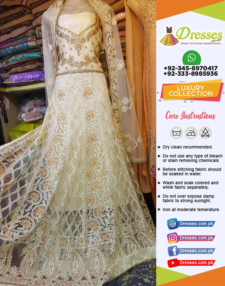 Pakistani Party Wear Long Frock with Kundan and Resham Work