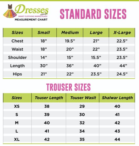 Standard Size Measurement Chart